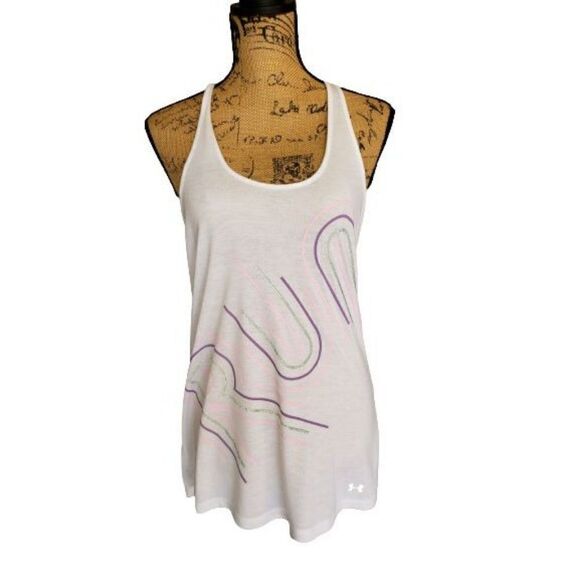 Under Armour Women's Tank Top Loose Fit Racerback RUN Graphic Top Medium NWOT - Picture 1 of 7